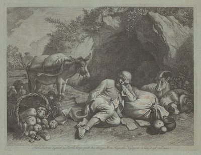 Gammel mand lænet op ad en sæk, formentlig efter 1767. af Francesco Londonio