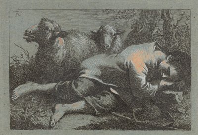 Bondedreng sover i nærheden af to får af Francesco Londonio