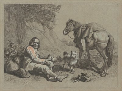 Siddende gammel mand ved at drikke af en græskar, ca. 1763. af Francesco Londonio