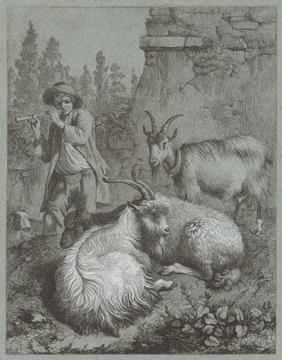 Hyrde, der spiller på fløjte med geder, 1764. af Francesco Londonio