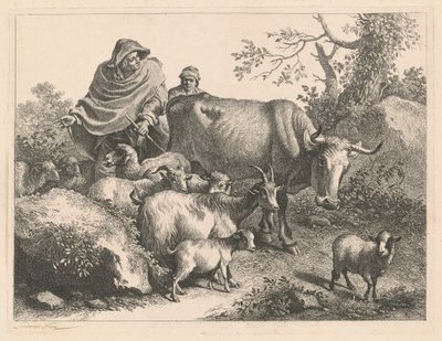 Hyrde iført en kappe, der driver en flok af Francesco Londonio