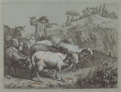 Hyrde med sin flok. af Francesco Londonio