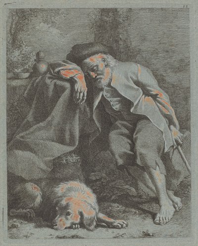 Sovende gammel mand med hund af Francesco Londonio