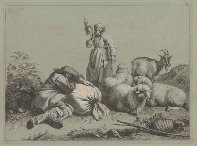 Sovende bonde og stående spinder, 1763. af Francesco Londonio