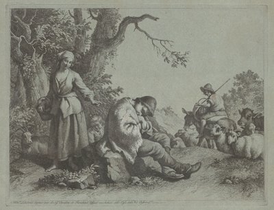 Sovende hyrdedreng og kvinde med et barn, 17591782. af Francesco Londonio