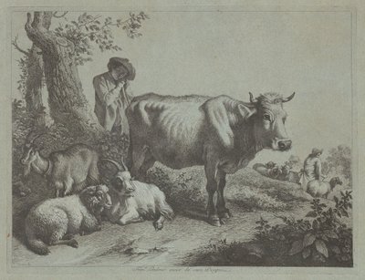 Stående ko og en hyrdedreng med flok, 1760