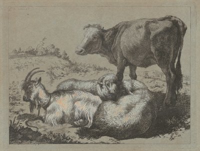 Stående okse, to får og en ged, ca. 1762. af Francesco Londonio