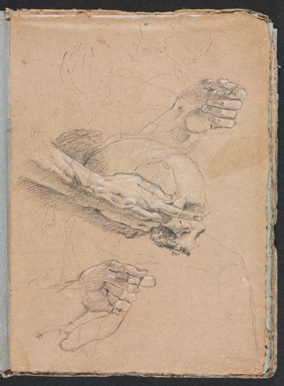 Verona Skitsebog: Studie af hænder og kranium side 21, 1760. af Francesco Lorenzi