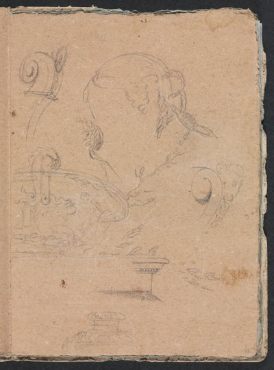 Verona Skitsebog: Arkitektoniske motiver med kvindehoved side 45, 1760. af Francesco Lorenzi