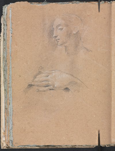 Verona Skitsebog: Kvindehoved og venstre hånd side 42, 1760. af Francesco Lorenzi