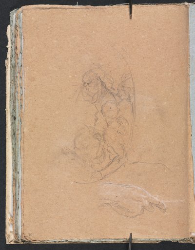 Verona Skitsebog: Figurer i en rundel med studie af en hånd side 70, 1760. af Francesco Lorenzi