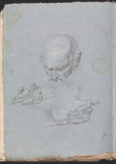 Verona Skitsebog: Hoved af en mand med hænder side 8, 1760. af Francesco Lorenzi