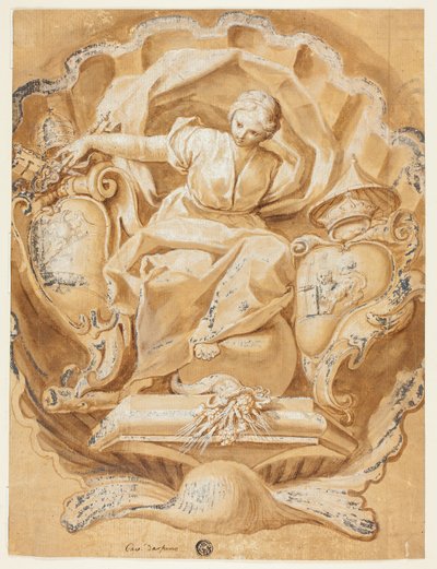 Allegorisk figur med våben af Alexander VIII (Ottoboni) og våben fra pavedømmet af Francesco Mancini