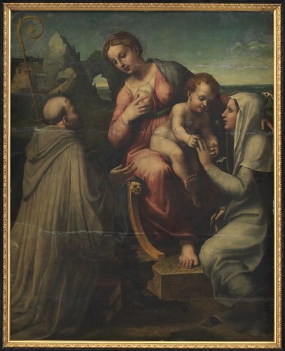 Madonnaen og barnet med hellige af Francesco Menzocchi