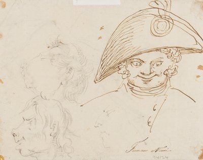 Side med karikaturer (blyant, pen og blæk på papir) af Francesco Nenci