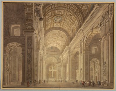 Tegning, Interiør af Peterskirken belyst, før 1787 af Francesco Panini