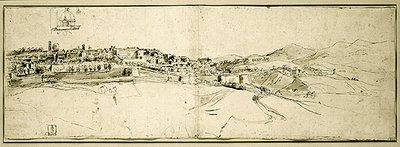 Udsigt over Rom (pen og blæk og vask på papir) af Francesco Panini