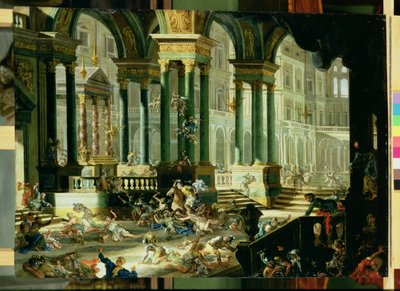 Udvisning af Heliodorus fra Salomons tempel (olie på kobber) af Francesco Peresi