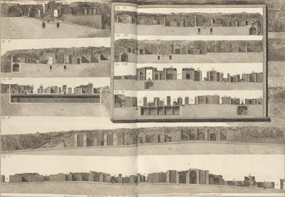 Tværsnit, som viser de forskellige aspekter af bygningerne vist i planen for Pom..., 1804. af Francesco Piranesi