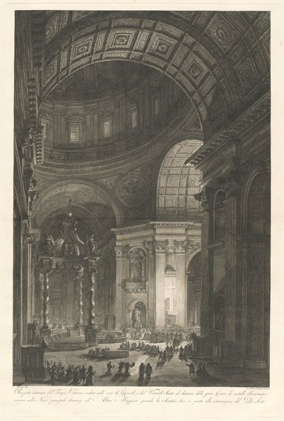 Interiør af Peterskirken, med belysning af Peters kors af Francesco Piranesi