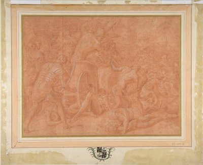 Ulysses og hans ledsagere kæmper mod cikonerne før byen Ismaros, studie..., 1555-60. af Francesco Primaticcio