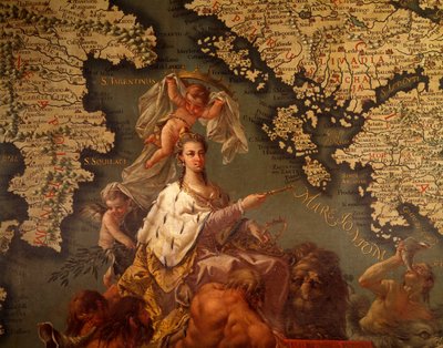 Venedig, dronning af Middelhavet, af Giambattista Ramusio (1485-1557) og Francesco Grisellini (1717-1787), Maps Room eller Scudo Room, Doges Palace, Venedig (UNESCOs verdensarvsliste af Francesco and Ramusio Giovan Battista Grisellini