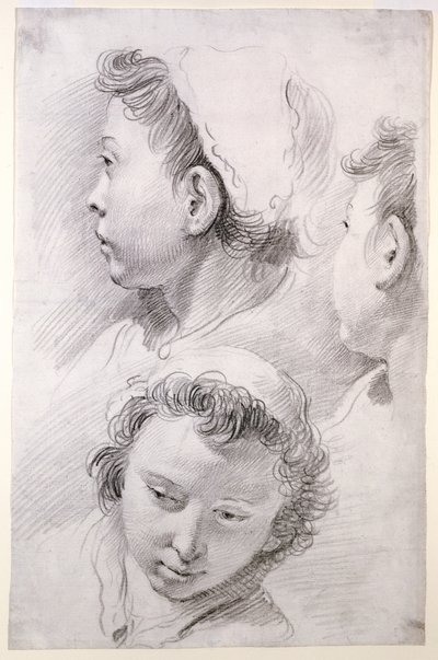 Tre studier af hovedet på en ung mand af Francesco Salvator Fontebasso