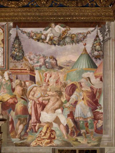 Camillo straffer den forræderiske lærer fra Falerii af Francesco Salviati