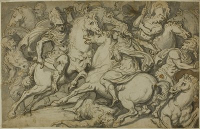 Kavaleri-træfning (recto); Knælende Ecorché (verso) af Francesco Salviati