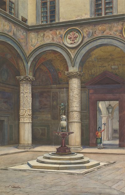 Gården til Palazzo Vecchio, Firenze, 1800-tallet. af Francesco Salviati
