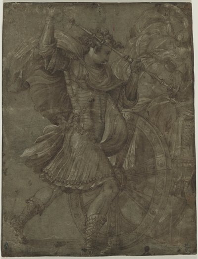 Mand i rustning ved siden af en vogn, ca. 1550. af Francesco de Rossi Salviati Cecchino