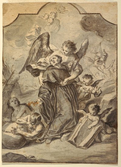 Tegning, Vision af hellig benediktinermunk, 1776 af Francesco Saverio Mergolo