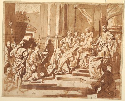 Clement XI overtager sin niece som nonne af Francesco Solimena