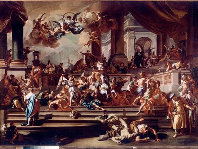 Heliodore (Heliodoros) Englenes jagt på templet Maleri af Francesco Solimena dit l