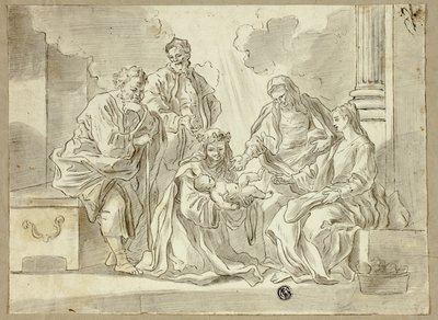 Den hellige familie med helgener af Francesco Solimena