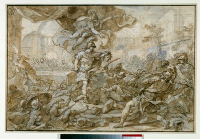 Mythology: “” Persee weapon of the head of the Meduse changes into stone Phinee and his soldiers ”” Drawing by Francesco Solimena dit l "Abbate Ciccio ou l" Abbe Cicciodani af Francesco Solimena