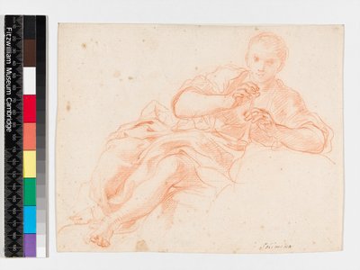 Hyrde blæser i pibe, før 1747 (rødt kridt på papir) af Francesco Solimena