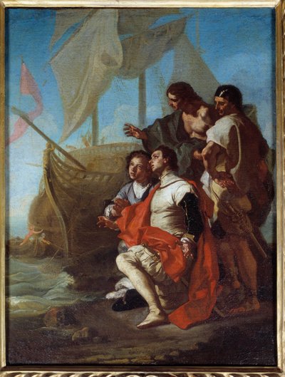 Ankomsten af opdagelsesrejsende Christopher Columbus (1451-1506) til Amerika Maleri af Francesco Solimena dit l