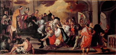 Munkens vane hos den langobardiske kong Ratchis (Ratgis) (744-749) ved klosteret på Mount Cassin (Mount Cassin, Monte Cassino) Maleri af Francesco Solimena (1657-1747) Museo dell