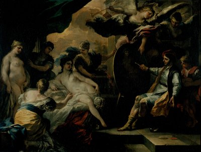 Zeuxis and the Maidens of Croton (olie på kobber) af Francesco Solimena