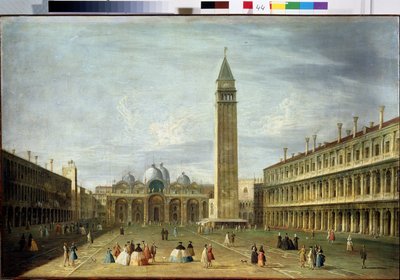 Markuspladsen (San Marco) (eller Piazzetta) i Venedig med Markuskirken og Campanile. (Markuspladsen i Venedig). Maleri af Francesco Tironi (1745-1797). Olie på lærred, 72 x 109 cm. Venetiansk kunst fra det 18. århundrede. Statens Museums Ark af Francesco Tironi