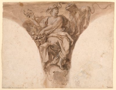 Tegning, Afrika, Design til en pendel i dåbsvestibulen i Peterskirken, Rom, 1713-26 af Francesco Trevisani