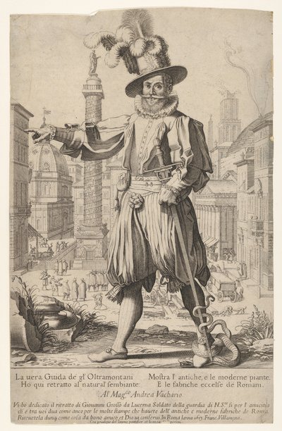 Giovanni Alto Johann Alten, Ioannes Altus stående på Quirinalhøjen i Rom, med ham..., af Francesco Villamena