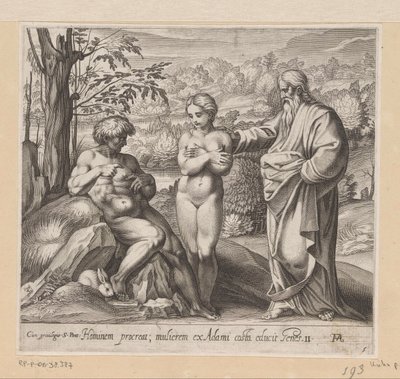 Gud skaber mand og kvinde Malerier i Raphaels Loggia (serietitel) La Sacra Genesi (serietitel) af Francesco Villamena