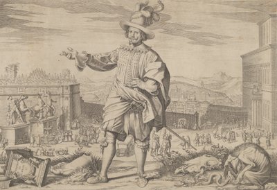 Portræt af Ioannes Altus Johann Alten, fra den schweiziske garde, stående ved Quirinalen og..., 1623. af Francesco Villamena