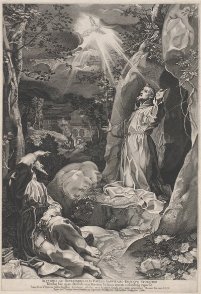 Saint Francis modtager Stigmata af Francesco Villamena, after Federico Barocci