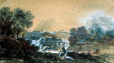 Landskab med et vandfald, italiensk maleri fra det 18. århundrede. af Francesco Zuccarelli