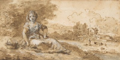 Siddende pige i et landskab, 1702-88. af Francesco Zuccarelli