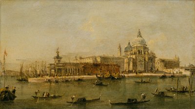 Venedig: Dogana og Santa Maria della Salute af Francesco circle of Guardi
