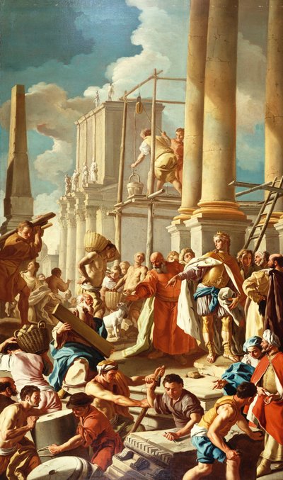 Robert af Anjou bygger kirken Santa Chiara, Napoli (olie på lærred) af Francesco de Mura